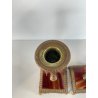 ANTICA COPPIA CANDELIERI PORTA CANDELA BRONZO DORATO ONICE 17h EPOCA '800 PUTTI