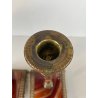 ANTICA COPPIA CANDELIERI PORTA CANDELA BRONZO DORATO ONICE 17h EPOCA '800 PUTTI