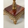 ANTICA COPPIA CANDELIERI PORTA CANDELA BRONZO DORATO ONICE 17h EPOCA '800 PUTTI