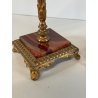 ANTICA COPPIA CANDELIERI PORTA CANDELA BRONZO DORATO ONICE 17h EPOCA '800 PUTTI