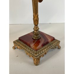 ANTICA COPPIA CANDELIERI PORTA CANDELA BRONZO DORATO ONICE 17h EPOCA '800 PUTTI