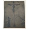 QUADRO DIPINTO Crocifissione Cristo ACQUATINTA a RILIEVO 24/26 Francesco Messina
