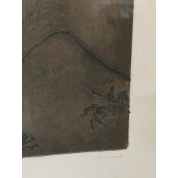 QUADRO DIPINTO Crocifissione Cristo ACQUATINTA a RILIEVO 24/26 Francesco Messina
