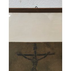 QUADRO DIPINTO Crocifissione Cristo ACQUATINTA a RILIEVO 24/26 Francesco Messina