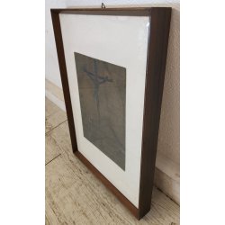 QUADRO DIPINTO Crocifissione Cristo ACQUATINTA a RILIEVO 24/26 Francesco Messina