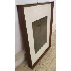 QUADRO DIPINTO Crocifissione Cristo ACQUATINTA a RILIEVO 24/26 Francesco Messina