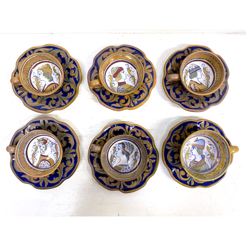 SERVIZIO Tè CAFFè 6 Pers. MAIOLICA LUSTRO Gualdo Tadino A. Rubboli RITRATTO '30