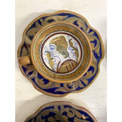 SERVIZIO Tè CAFFè 6 Pers. MAIOLICA LUSTRO Gualdo Tadino A. Rubboli RITRATTO '30