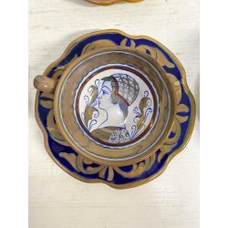 SERVIZIO Tè CAFFè 6 Pers. MAIOLICA LUSTRO Gualdo Tadino A. Rubboli RITRATTO '30