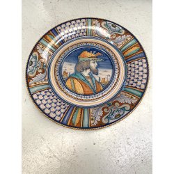 COPPIA PIATTO POMPA MAIOLICA Deruta RITRATTI RINASCIMENTALI CAVETTO MOSSO ø 43cm