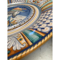 COPPIA PIATTO POMPA MAIOLICA Deruta RITRATTI RINASCIMENTALI CAVETTO MOSSO ø 43cm