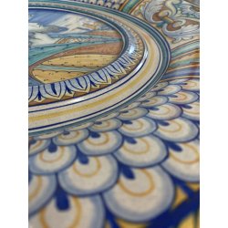 COPPIA PIATTO POMPA MAIOLICA Deruta RITRATTI RINASCIMENTALI CAVETTO MOSSO ø 43cm