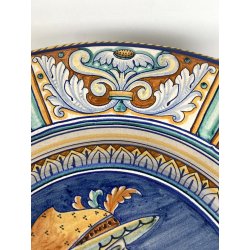 COPPIA PIATTO POMPA MAIOLICA Deruta RITRATTI RINASCIMENTALI CAVETTO MOSSO ø 43cm