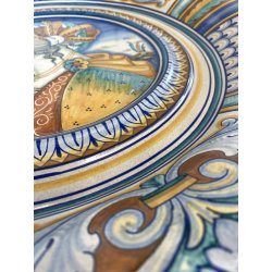 COPPIA PIATTO POMPA MAIOLICA Deruta RITRATTI RINASCIMENTALI CAVETTO MOSSO ø 43cm