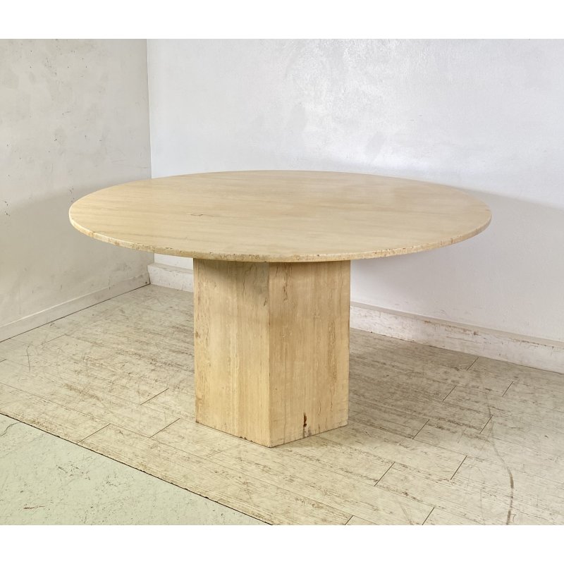 TAVOLO PRANZO DESIGN ANNI 70 TRAVERTINO ROTONDO VINTAGE RONDE TABLE SALA