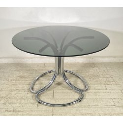 TAVOLO PRANZO DESIGN ATTR. Giotto Stoppino ANNI 70 VETRO METALLO CROMATO TABLE