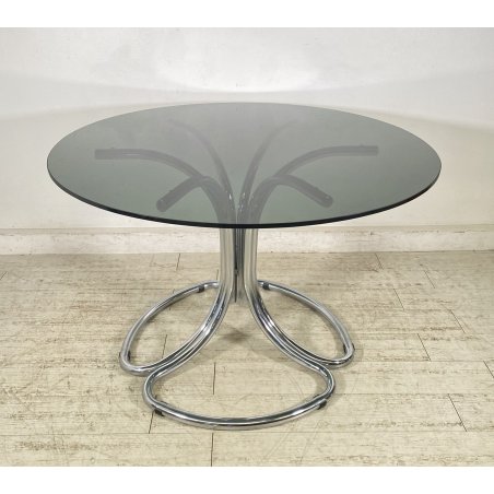 TAVOLO PRANZO DESIGN ATTR. Giotto Stoppino ANNI 70 VETRO METALLO CROMATO TABLE