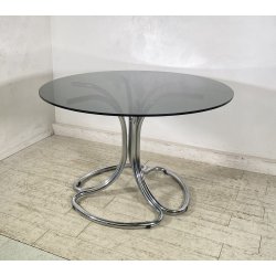 TAVOLO PRANZO DESIGN ATTR. Giotto Stoppino ANNI 70 VETRO METALLO CROMATO TABLE