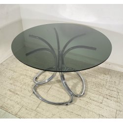 TAVOLO PRANZO DESIGN ATTR. Giotto Stoppino ANNI 70 VETRO METALLO CROMATO TABLE