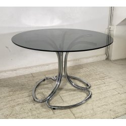 TAVOLO PRANZO DESIGN ATTR. Giotto Stoppino ANNI 70 VETRO METALLO CROMATO TABLE