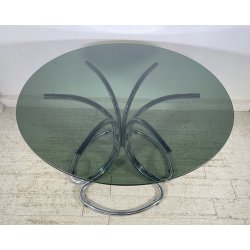 TAVOLO PRANZO DESIGN ATTR. Giotto Stoppino ANNI 70 VETRO METALLO CROMATO TABLE