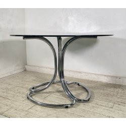 TAVOLO PRANZO DESIGN ATTR. Giotto Stoppino ANNI 70 VETRO METALLO CROMATO TABLE
