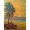 QUADRO PAESAGGIO LAGO MAGGIORE DIPINTO OLIO TELA CASOLARE CAMPAGNA EPOCA 1900