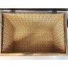 ANTICO BAULE PORTA-LEGNA ROTELLE LEGNO RAME SBALZATO DECORO VELIERI XIX sec UK