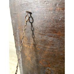 ANTICO BAULE PORTA-LEGNA ROTELLE LEGNO RAME SBALZATO DECORO VELIERI XIX sec UK
