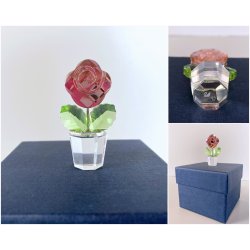 FIGURINA ROSA CRISTALLO SWAROVSKI Happy Flowers CRISTAL PINK ROSE IN CLEAR POT