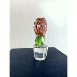 FIGURINA ROSA CRISTALLO SWAROVSKI Happy Flowers CRISTAL PINK ROSE IN CLEAR POT