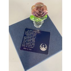 FIGURINA ROSA CRISTALLO SWAROVSKI Happy Flowers CRISTAL PINK ROSE IN CLEAR POT