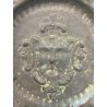 ANTICO PIATTO ELEMOSINIERE MASCHERONE RAME EPOCA '800 A SBALZO RILIEVO FACCIA