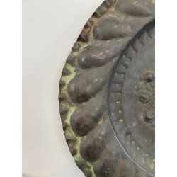 ANTICO PIATTO ELEMOSINIERE MASCHERONE RAME EPOCA '800 A SBALZO RILIEVO FACCIA
