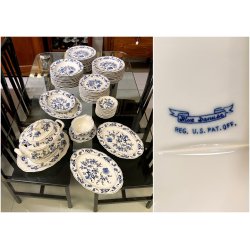 SERVIZIO PIATTI PORCELLANA VINTAGE Blue Danube U.S. Pat. Off 66pz Blue Onion JAP