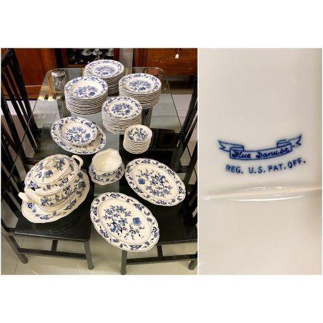SERVIZIO PIATTI PORCELLANA VINTAGE Blue Danube U.S. Pat. Off 66pz Blue Onion JAP