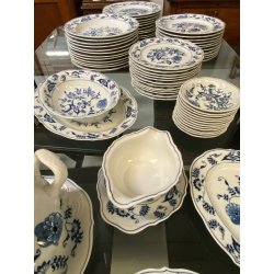 SERVIZIO PIATTI PORCELLANA VINTAGE Blue Danube U.S. Pat. Off 66pz Blue Onion JAP