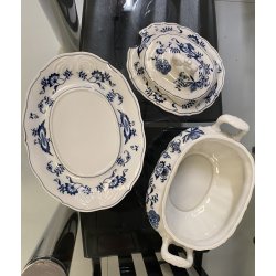 SERVIZIO PIATTI PORCELLANA VINTAGE Blue Danube U.S. Pat. Off 66pz Blue Onion JAP