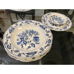 SERVIZIO PIATTI PORCELLANA VINTAGE Blue Danube U.S. Pat. Off 66pz Blue Onion JAP