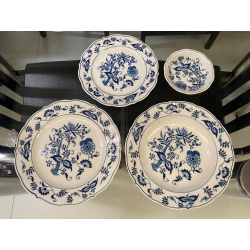 SERVIZIO PIATTI PORCELLANA VINTAGE Blue Danube U.S. Pat. Off 66pz Blue Onion JAP