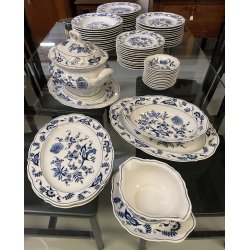 SERVIZIO PIATTI PORCELLANA VINTAGE Blue Danube U.S. Pat. Off 66pz Blue Onion JAP