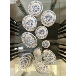 SERVIZIO PIATTI PORCELLANA VINTAGE Blue Danube U.S. Pat. Off 66pz Blue Onion JAP