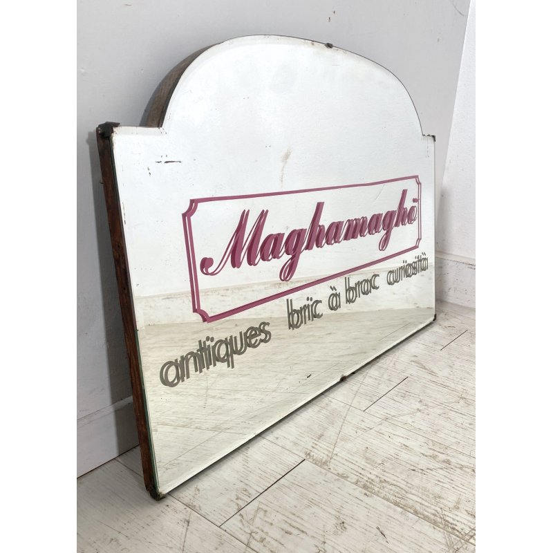 SPECCHIO PARETE VINTAGE INSEGNA PUBBLICITARIA Antiques SAGOMATO MOLATO '60/'70