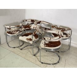 SET 6 SEDIA DESIGN METALLO CROMATO PELLE CAVALLINO ANNI 60/70 CHAIR VINTAGE