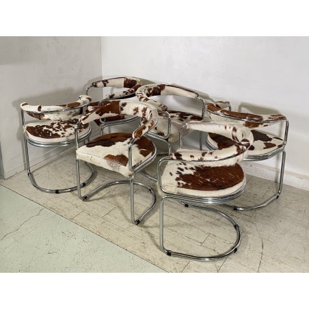 SET 6 SEDIA DESIGN METALLO CROMATO PELLE CAVALLINO ANNI 60/70 CHAIR VINTAGE
