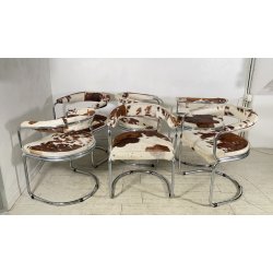 SET 6 SEDIA DESIGN METALLO CROMATO PELLE CAVALLINO ANNI 60/70 CHAIR VINTAGE