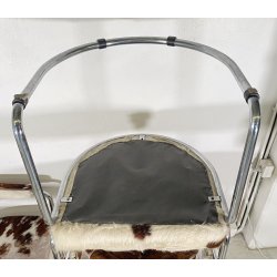 SET 6 SEDIA DESIGN METALLO CROMATO PELLE CAVALLINO ANNI 60/70 CHAIR VINTAGE