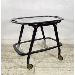 CARRELLO BAR LEGNO VETRO DESIGN CESARE LACCA ANNI 70 ITALY BAR TROLLEY