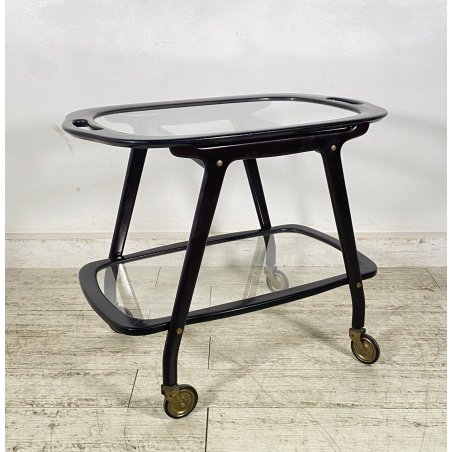 CARRELLO BAR LEGNO VETRO DESIGN CESARE LACCA ANNI 70 ITALY BAR TROLLEY