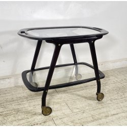 CARRELLO BAR LEGNO VETRO DESIGN CESARE LACCA ANNI 70 ITALY BAR TROLLEY